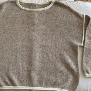 Tan and Cream Crew Neck Sweater with Soft Knit Texture